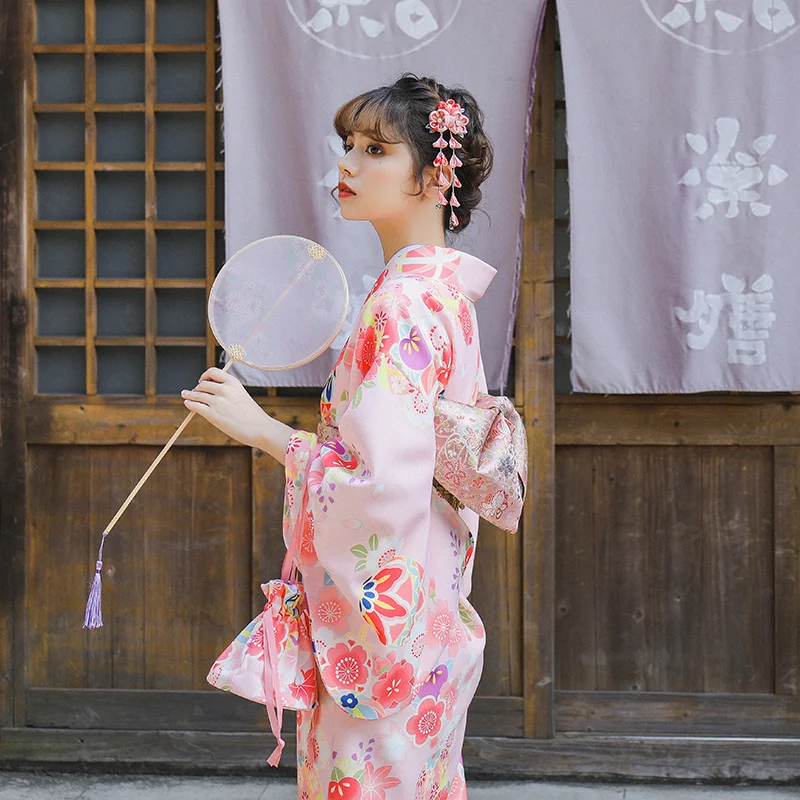Sakura Girl Kimono Dress Moonlight Flower Japanese Style Yukata Bathrobe Women Floral Print Haori Japan Uniform Cosplay Costume
