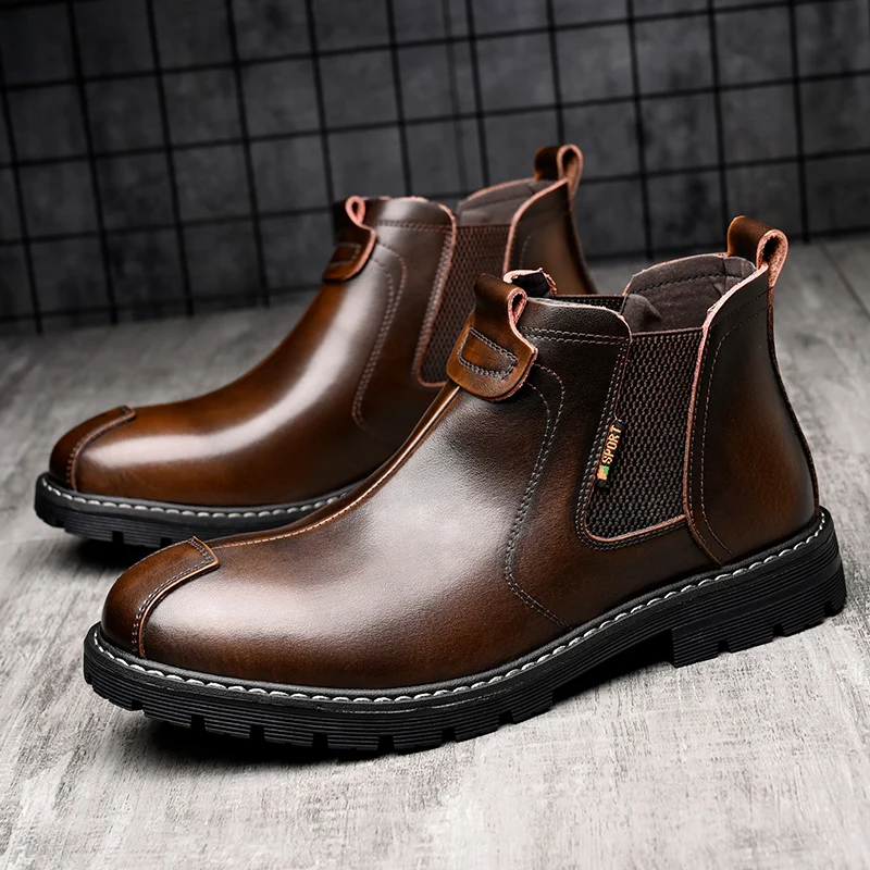 

High Quality Brown Man Chelsea Boots Handmade Suture Leather Men's Boots Luxury Designer Ankle Boots For Man Outdoor Work Boots