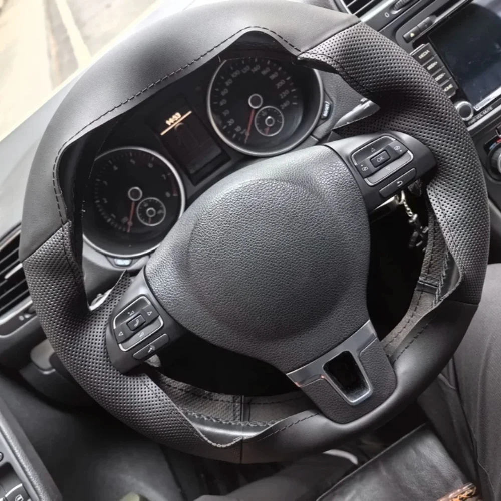 Hand Sewing Black Non-slip Microfiber Leather Steering Wheel Cover For Volkswagen Golf 6 Mk6 Polo Sagitar Bora Santana Jetta Mk6