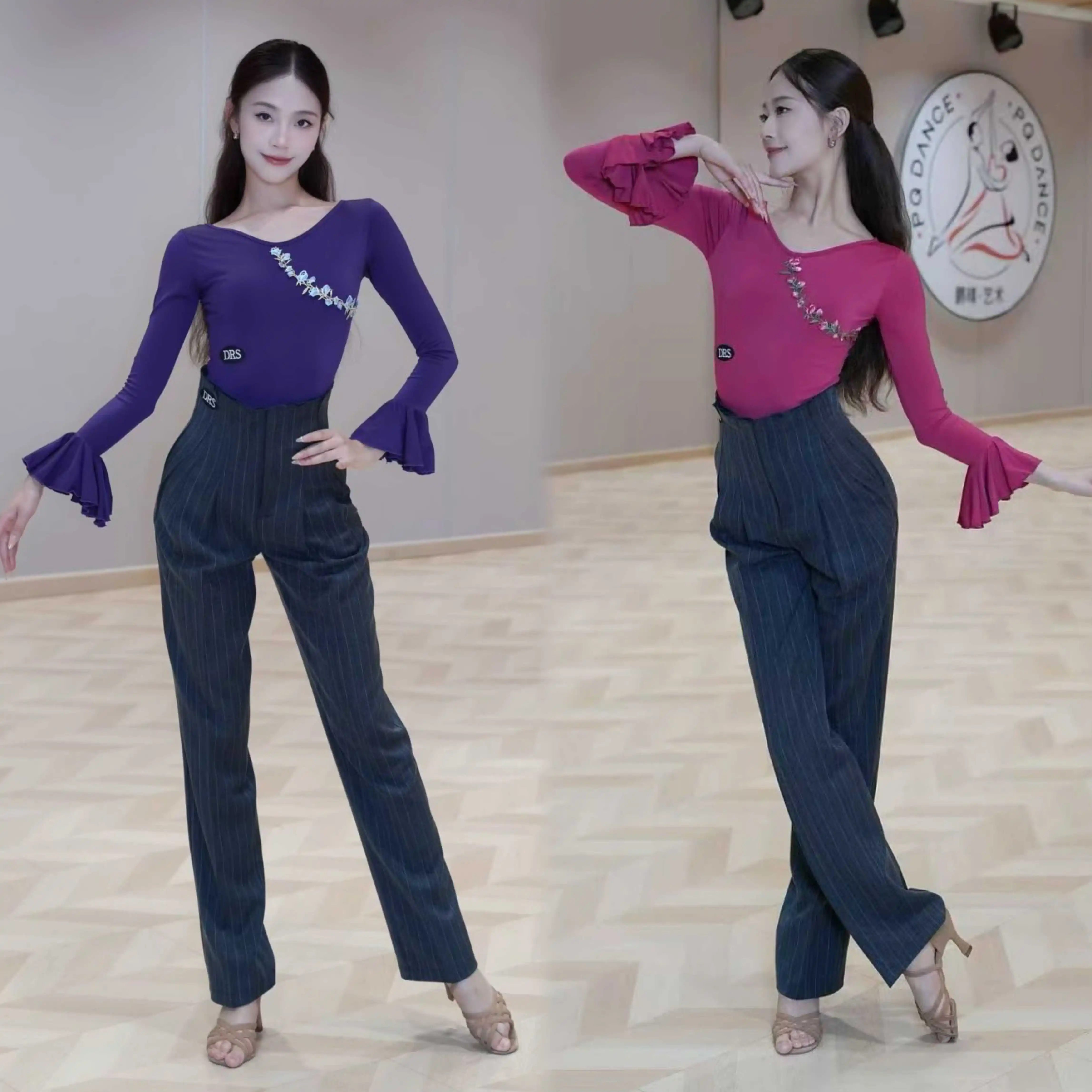 

2025 Latin Dance Dress Women Costumes Long Sleeve Top High Waist Pants Latin Dancing Practice Training Clothing Wear DN22106