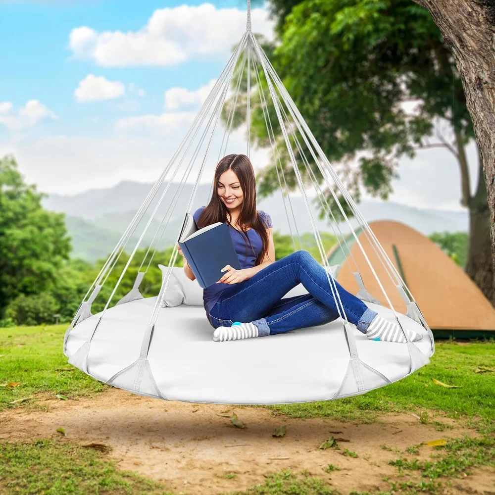 

56" Stylish Hanging Swing Hammocks - Premium Cotton Hammock Daybed Saucer Style Lounger Swing Chair - w/Pillow - Easy Setup