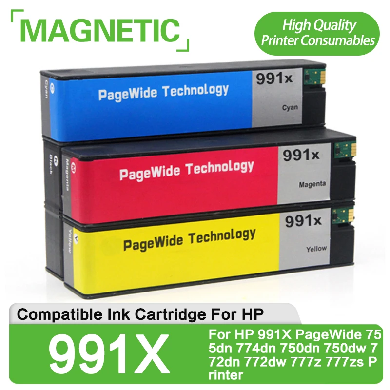 

Магнитный восстановленный цветной струйный картридж премиум-класса 991X 991 для принтера HP PageWide Pro 750dw/777z/MFP 772dn 774dn