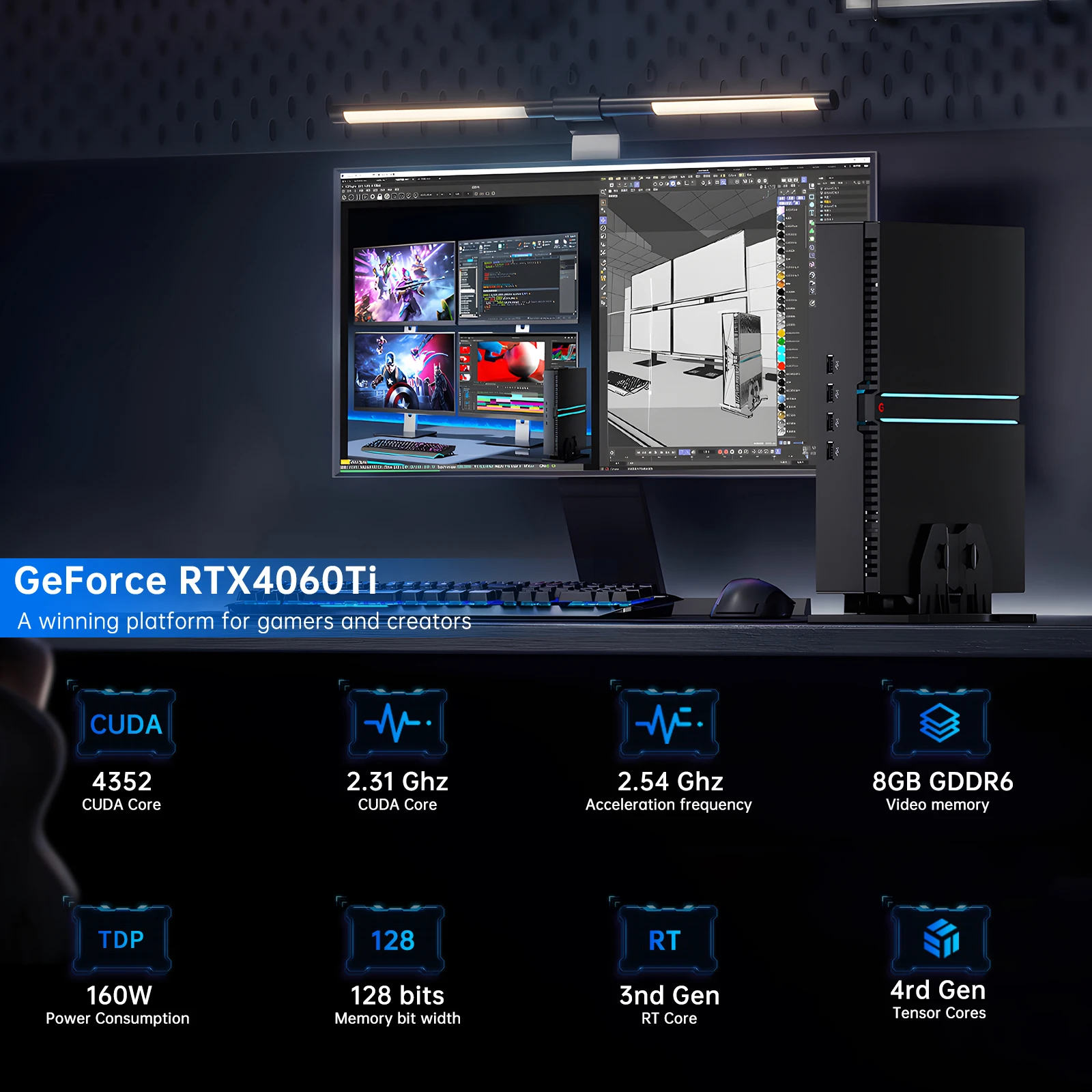 Msecore MV300 Intel Core I9-14900F RTX4060Ti بطاقة الرسومات كمبيوتر صغير ويندوز 11 كمبيوتر مكتبي للألعاب DDR5 كمبيوتر مكتبي WiFi6E BT5.3