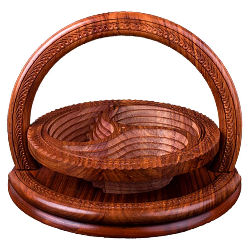 

Handmade Wood Carving Fruit Plate Wooden Fruit Basket Foldable Dried Fruit Basket Collapsible Bread Nuts Baskets