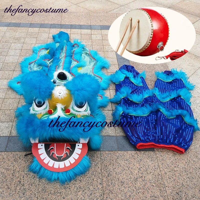 14 zoll Lion Dance Einer trommel Chinesischen Kultur Folk Maskottchen Kostüm 5-12 Alter Cartoon Familie Requisiten Party Karneval festivall