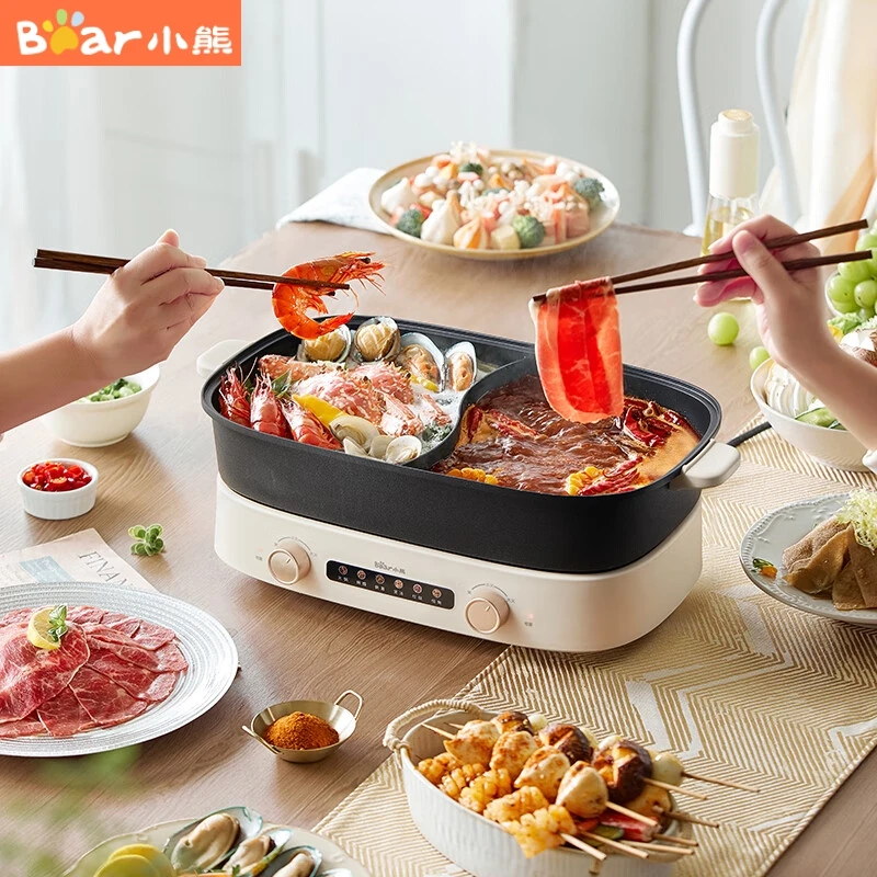 Electric Hot Pot Split Mandarin Duck Hot Pot Household Double-knob Independent Temperature Control Electric Cooking Pot