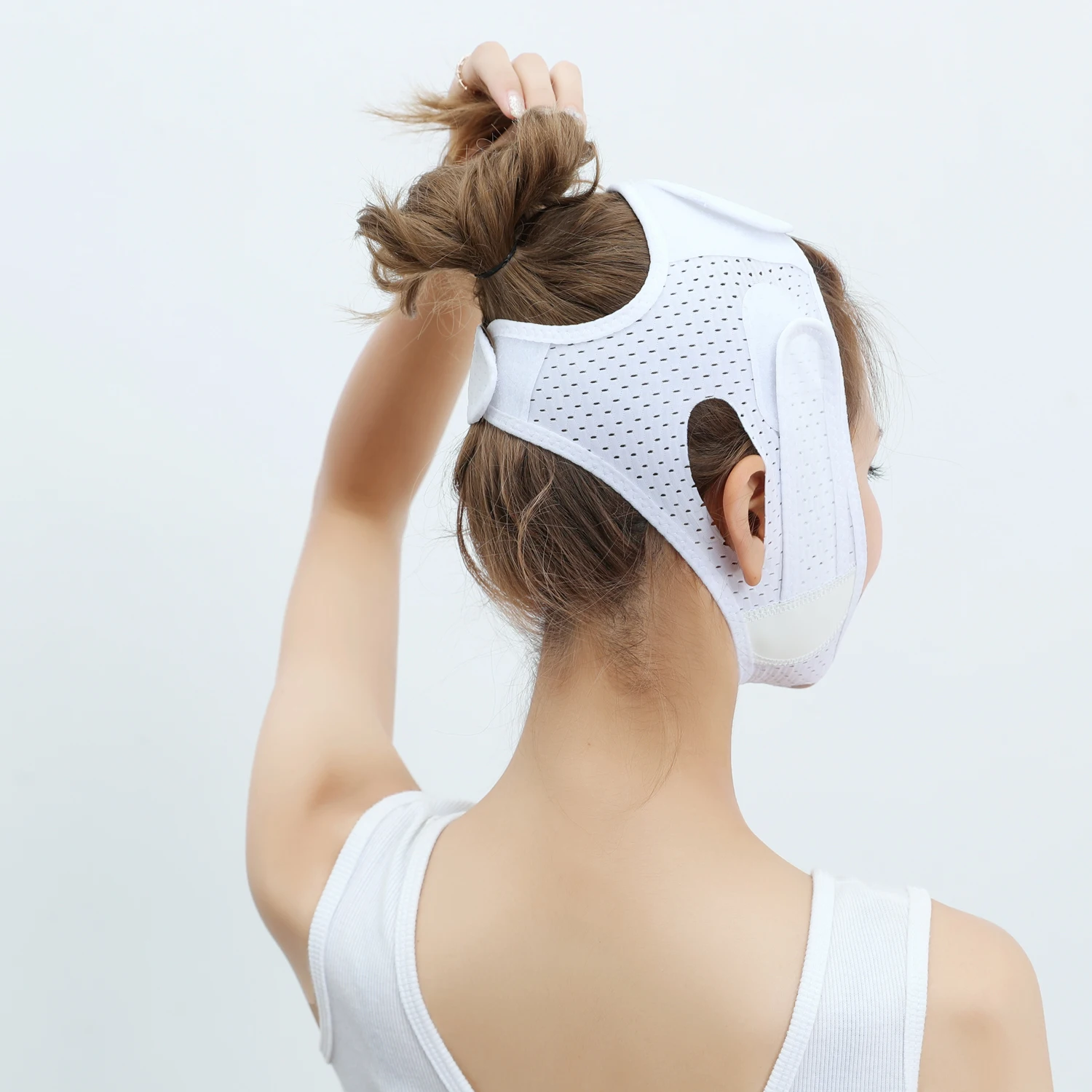 เครื่องลดคางสองชั้น, สายรัดกระชับใบหน้า, เครื่องกำจัดหน้ากากรูปตัววี, น้ำยาล้าง, เทป, เข็มขัดสำหรับผู้หญิง, ป้องกันริ้วรอยหน้ากากปิดหน้าสีขาว