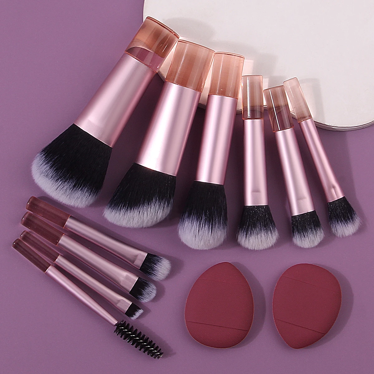 12PCS 미니 메이크업 브러쉬 세트, 소프트 파우더 브러쉬 미니 엄지 파우더 퍼프, 부드럽고 미세하며 파우더 프리 전문 미용 도구