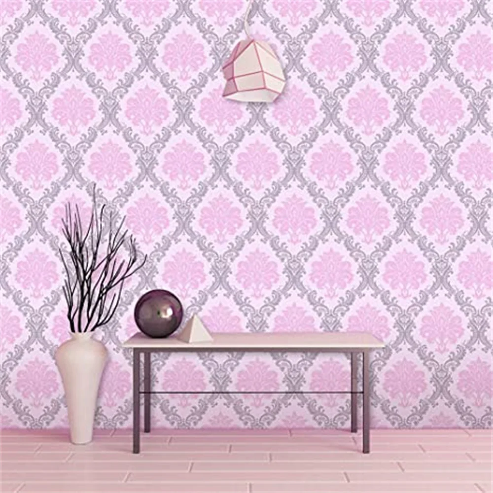 European Style 3D Victorian Damask Wallpaper for Bedroom Walls Damask Contact Paper Metallic White Pink Gold Self Adhesive