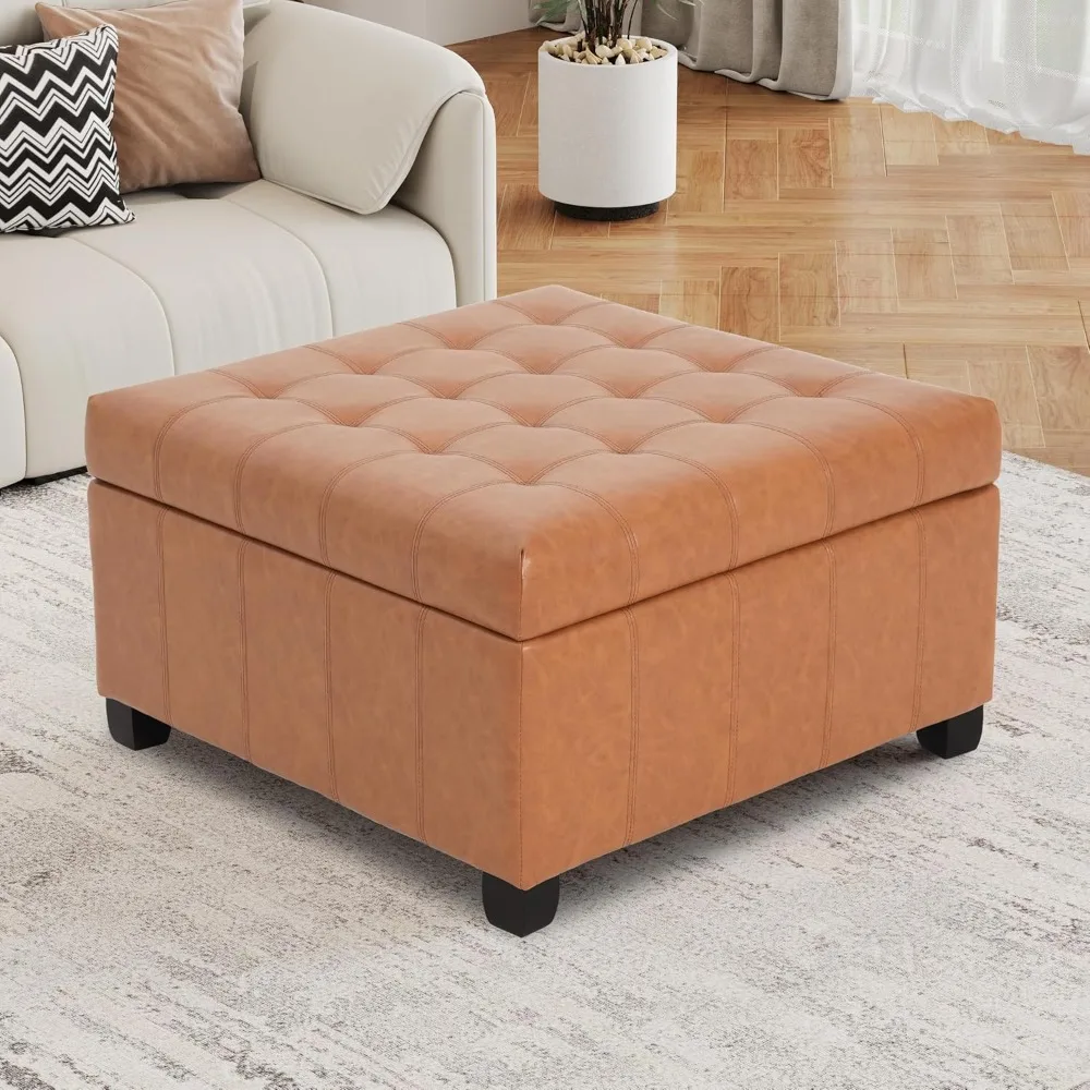 

Mervy PU Storage Ottoman with Button and Stitching, Faux Leather Indoor Upholstered Ottoman for Living Room Bedroom Home Office