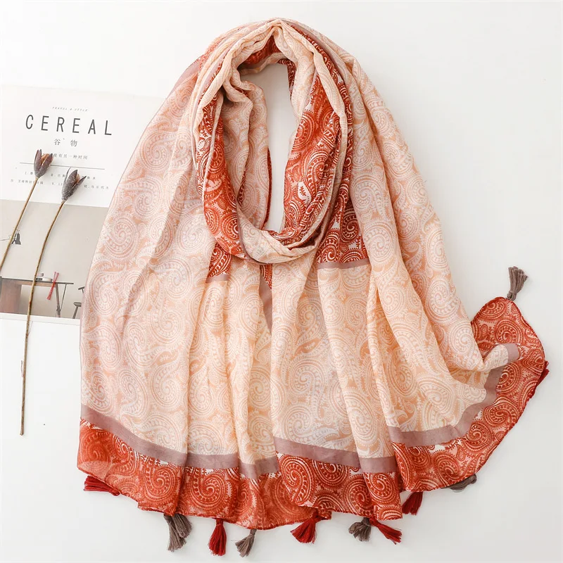 

88*180cm Women Viscose Scarf Summer Beach Shawl Bohemia Cotton Linen Feeling Tassel Pashmina Muslim Hijab Wrap Luxury
