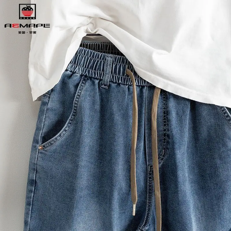 Ropa de calle de diseñador holgada para hombre, pantalones vaqueros bombachos sueltos con cordón, estilo Hip Hop, informal, primavera y otoño