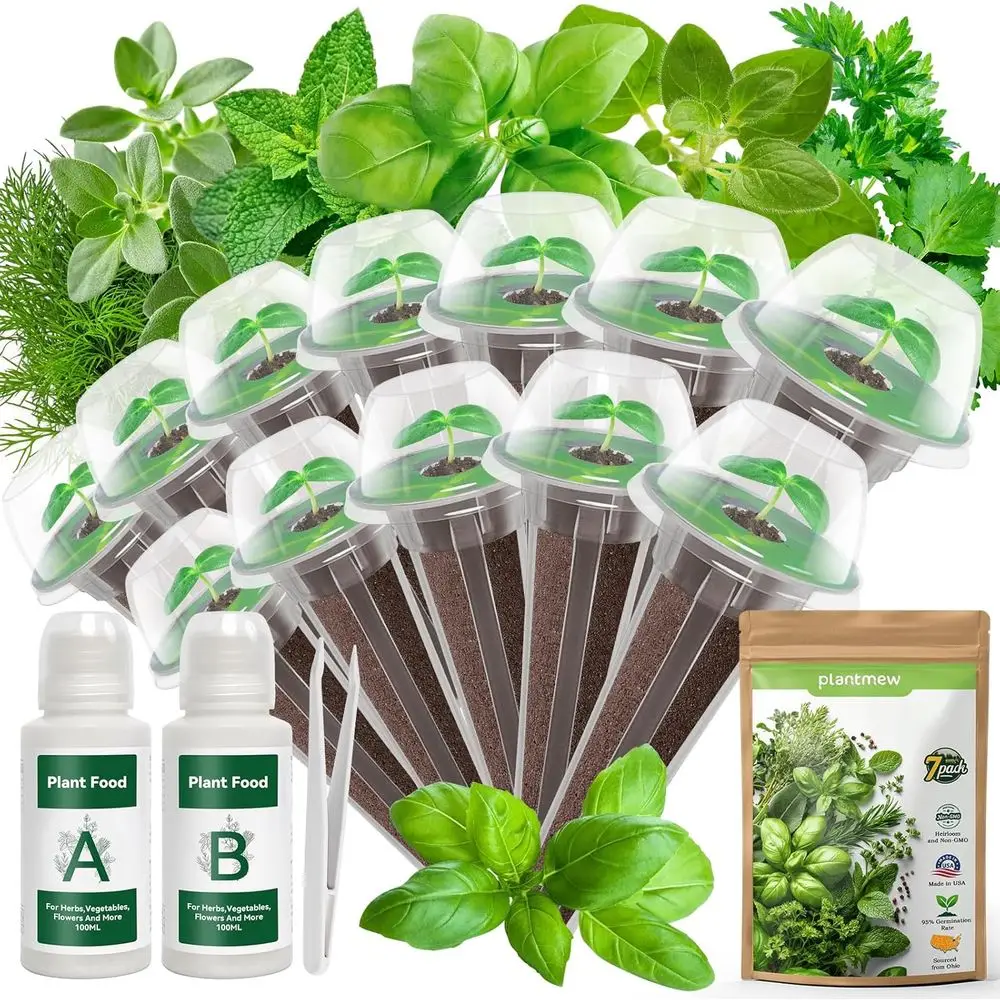 Kit de jardín de hierbas para interiores de 12 cápsulas: Compatible con hidropónico - Albahaca, salsa, tomillo, menta, Cilantro, eneldo, organo