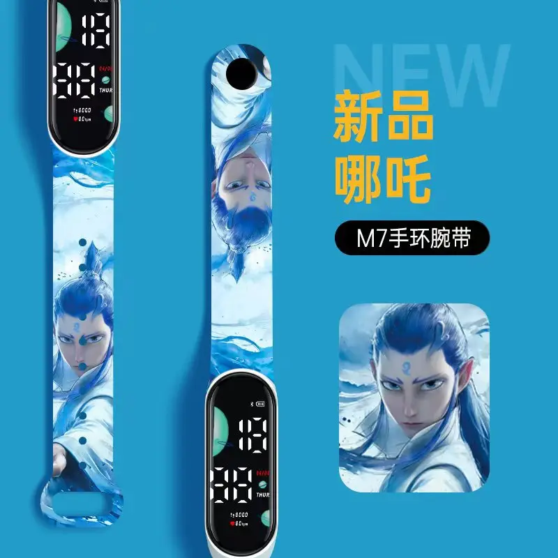 Creative new Nezha printed strap LED electronic watch fashion cartoon touch control waterproof children's electronic watch