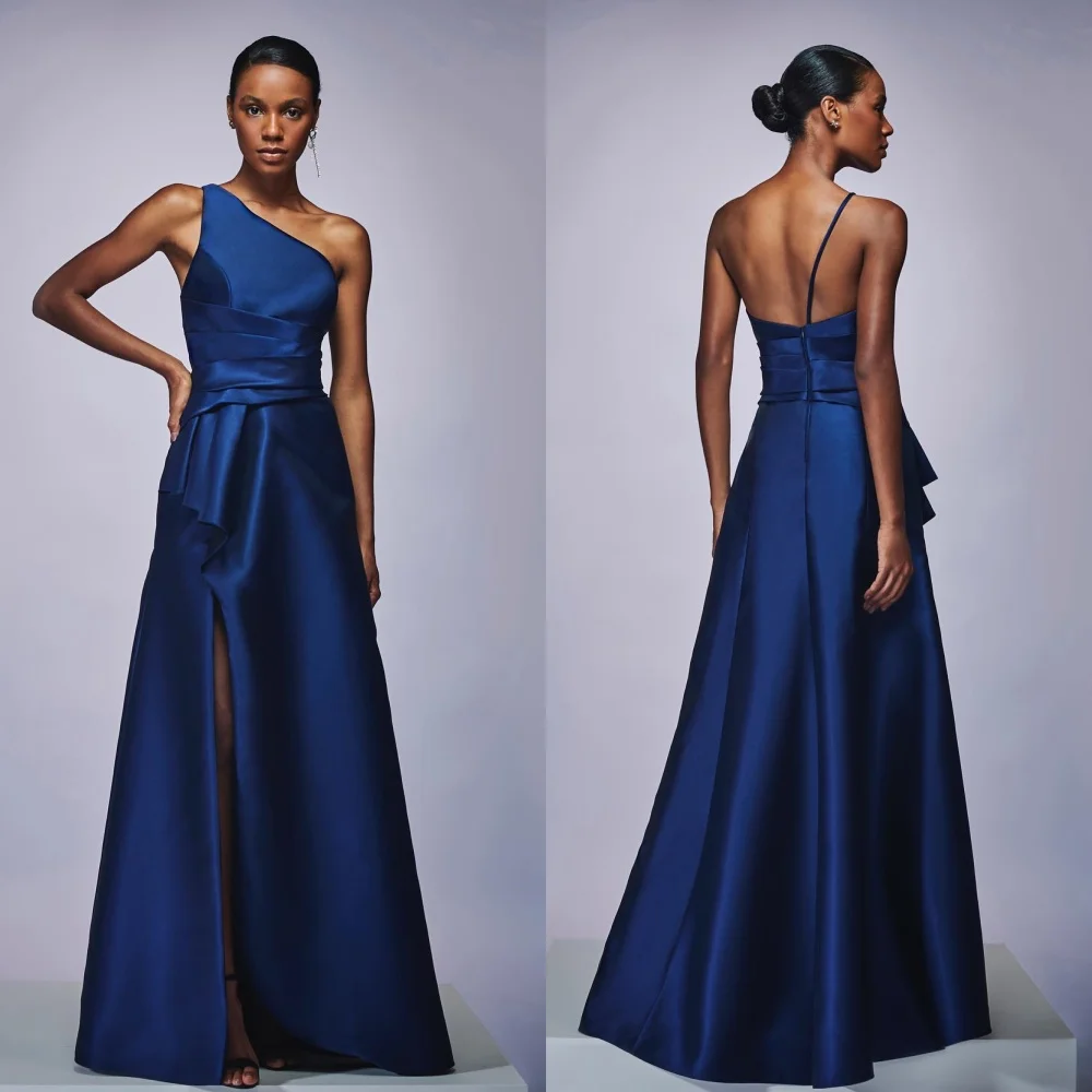 

Satin Ruched Beach A-line One-shoulder Bespoke Occasion Gown Long Dresses