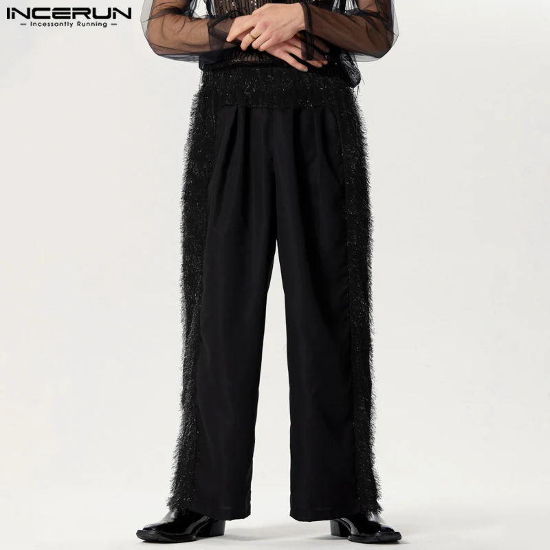 

American Style Men's Trousers Tassels Splicing Design Long Pants Casual Streetwear Solid All-match Pantalons S-5XL INCERUN 2024