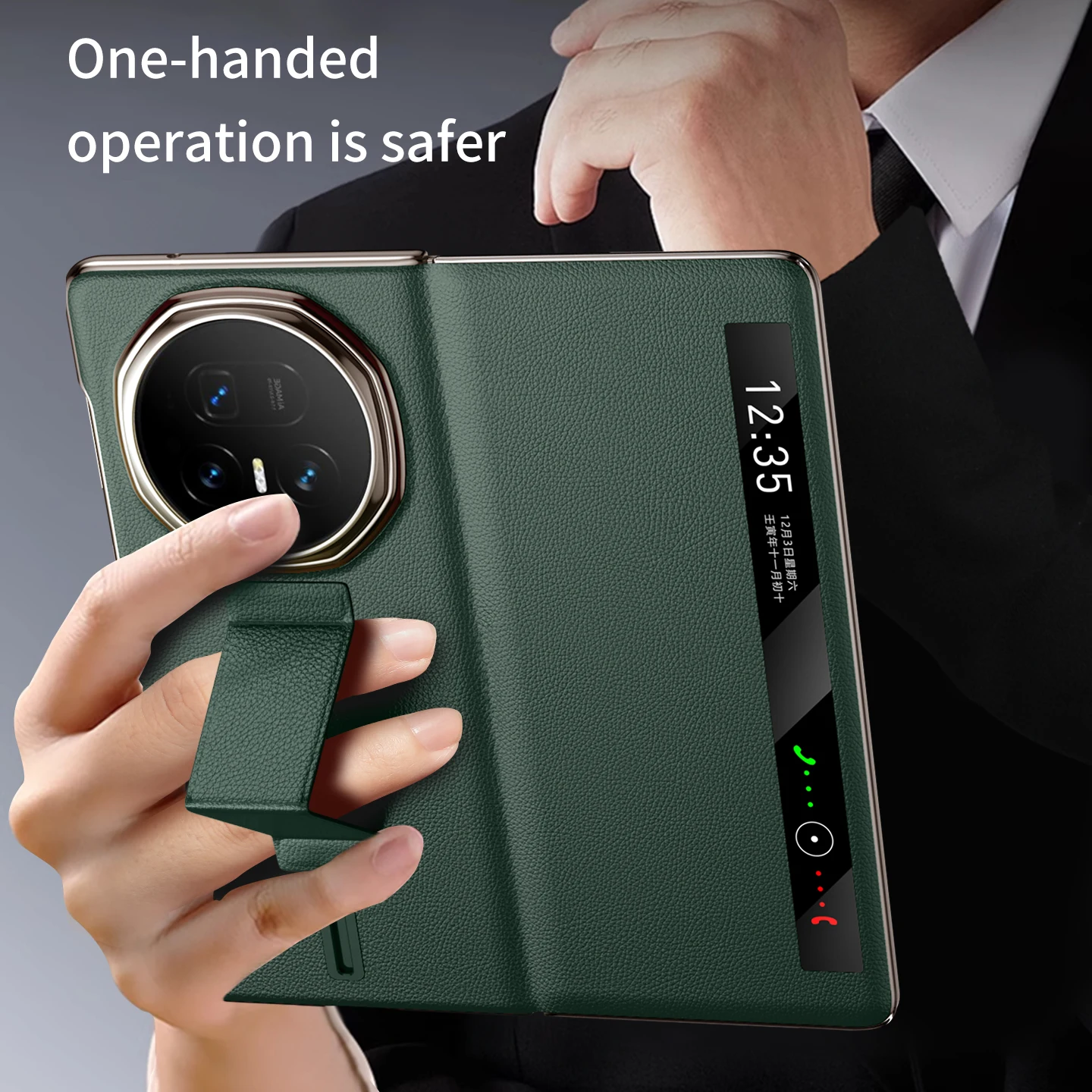 

LANGSIDI Smart Flip Phone Case for Honor Magic V5 Magnetic Wrist Strap Slidable Stand Kickstand Luxuxy Leather Cover