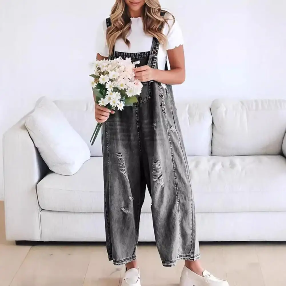 Комбинезон, женские однотонные свободные брюки с карманами на подтяжках, уличные трендовые модные брюки для женщин, комбинезон, мешковатые длинные брюки