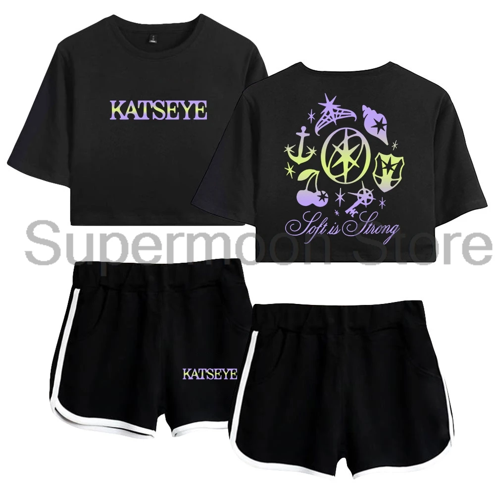 Kpop Katseye Soft is Strong Merch Short Sleeve Crop Top+Shorts Two Piece Sets Women's Top Sets 2025 Beautiful Chaos Album