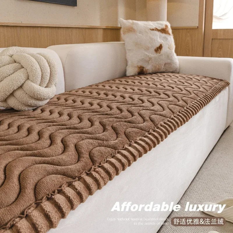 Flannel Wave Sofa Pad Anti Slip Thick Warm Winter Home Furniture Protector Four Tones Red Coffee Blue Cozy Couch Seat Cover Mat