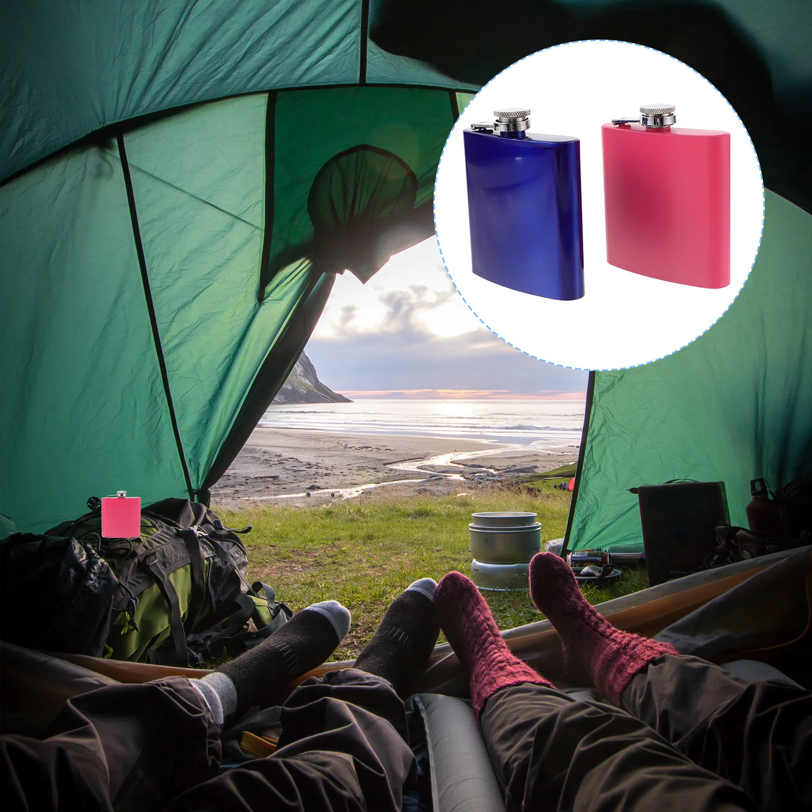 

2Pcs 6oz Stainless Steel Flask Set Blue Pink Portable Hip Bottle for Camping Hiking Lightweight Insulated Drink Flasks