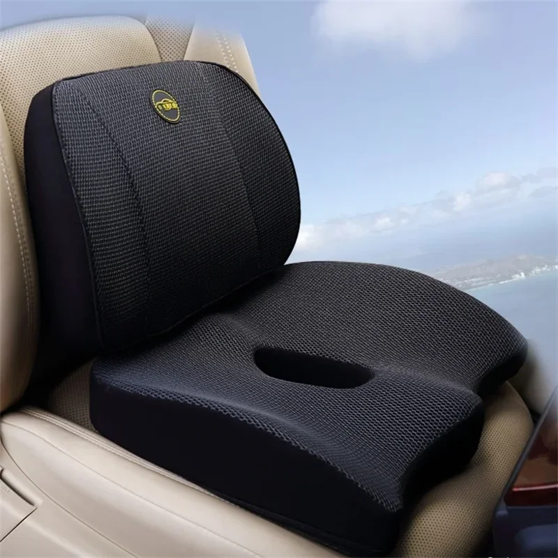 Orthopedic Memory Foam Thickned Car Seat Cushion Set Slow Rebound Office Chair Back Support Cushion Seat Support Lumbar Cushion