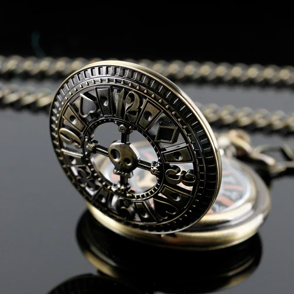 Montre de Poche Mécanique existent pour Homme, Cadran Chiffre Arabe, Pendule Rétro, Signe de Poker Creux, Steampunk, Bronze, Horloge de Poche Cadeaux