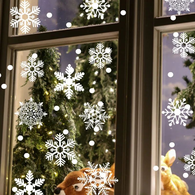 2024 Christmas White Snowflake Window Glass Stickers Santa Elk Wall Stickers Christmas Decorations For Home Xmas New Year Gifts