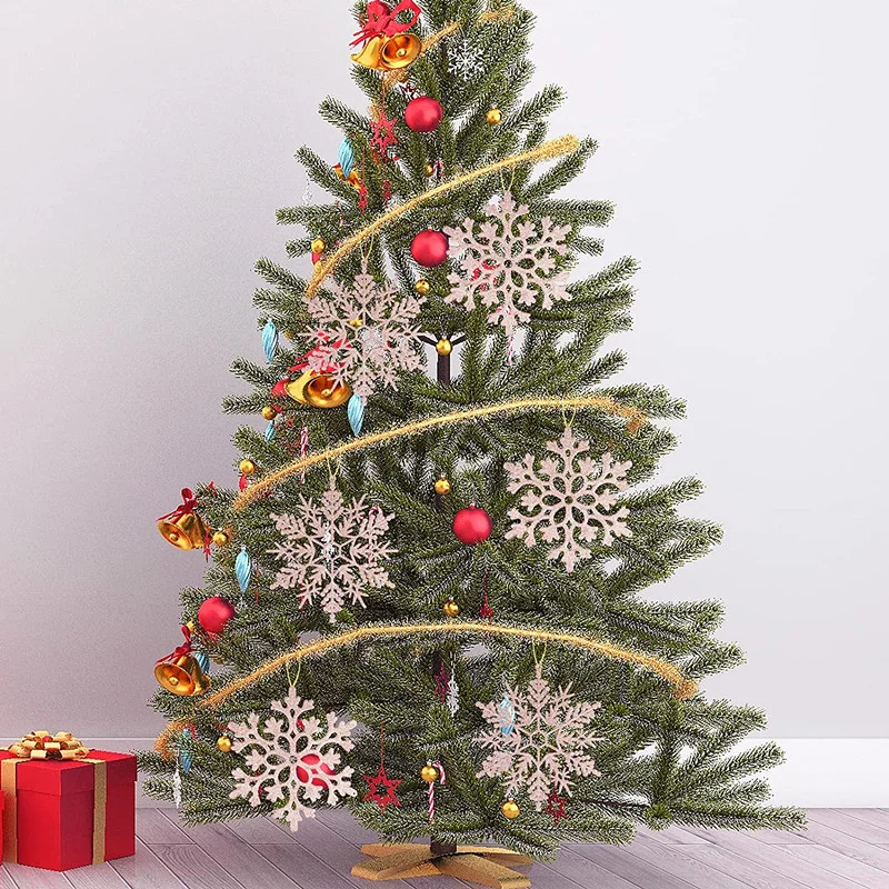 12 قطعة بريق الأبيض اللب الخام البلاستيك ندفة الثلج الحلي عيد الميلاد مكان الديكور شجرة عيد الميلاد قلادة للمنزل الشتاء حفلة ديسمبر