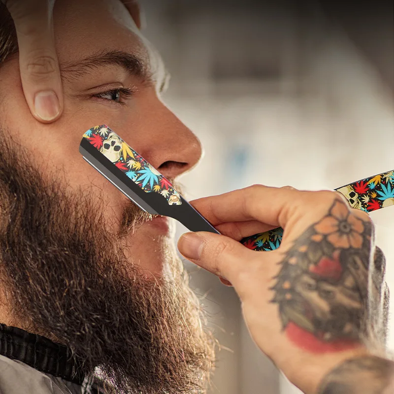 Kolorowe męskie narzędzia fryzjerskie do golenia ostrze do włosów maszynka do golenia czarny składany nóż do golenia ze stali nierdzewnej prosty uchwyt bezpieczeństwa Barbearia