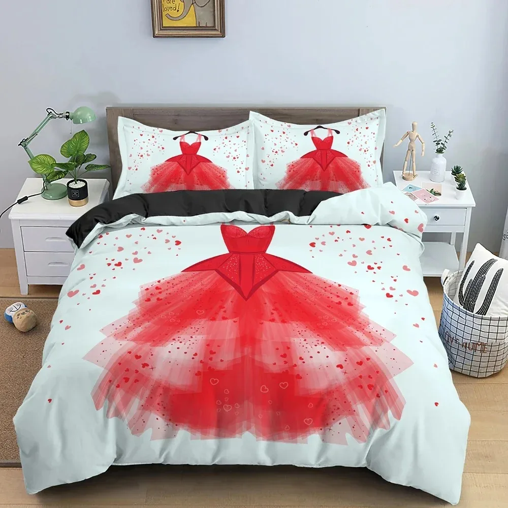 Cartoon Fashion Model Pattern Duvet Cover Bedding Set Beautiful Dress Pink Bedclothes For Girl's Bedroom King Queen Twin