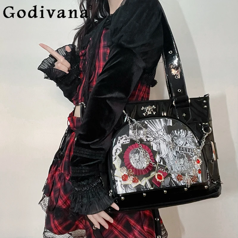 

Y2k Subculture Japanese Original Transparent Pain Bag 20cm Baby Bag Goth Style Large Capacity Oblique Span Shoulder Bag Women