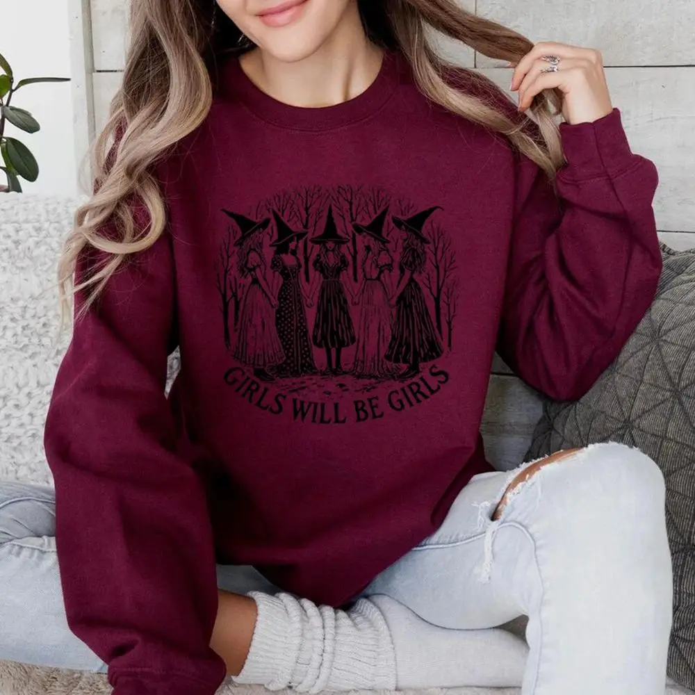 Loween Girls Will Be Girls Sweat-shirt de sorcière drôle et convivial pour femme d'automne, idéal pour les occasions festives