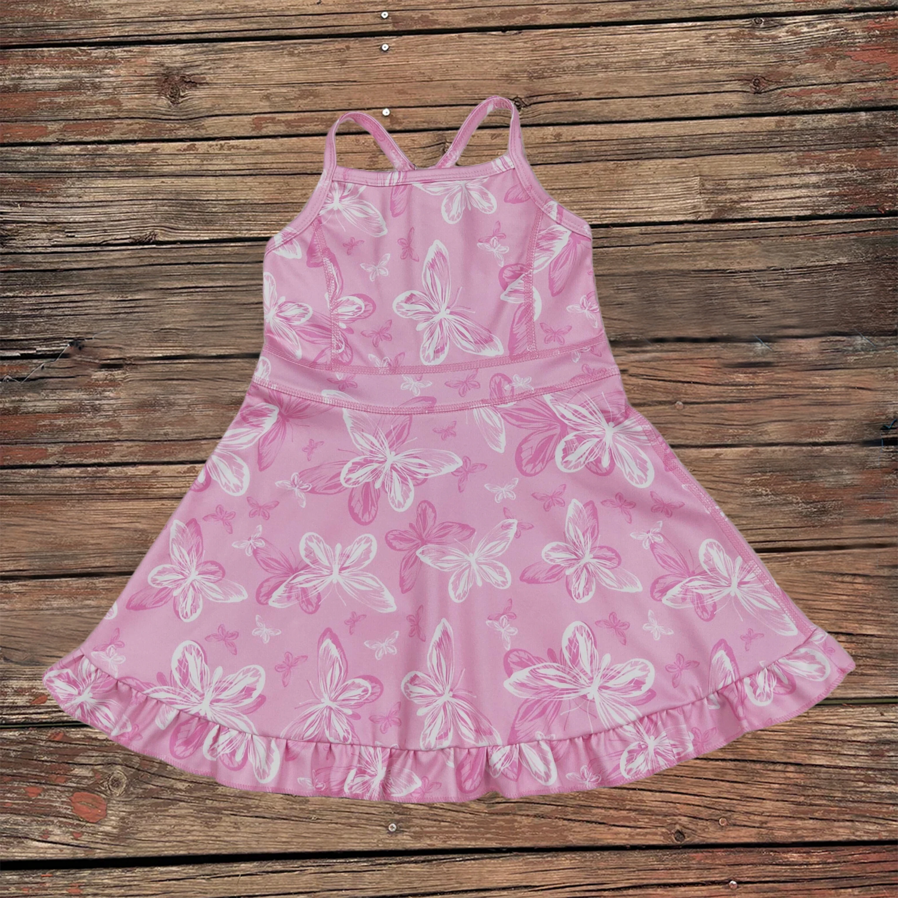 

Wholesale Baby Girls Strap Butterfly Skorts Shorts Yoga Active Wear Ruffle Knee Length Dresses Toddler Kids Children Clothes