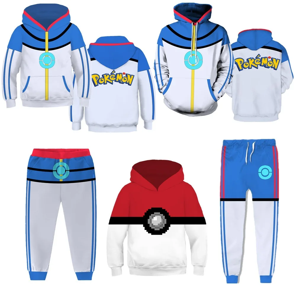 Kids Ash Ketchum Cosplay Costume Japanese Anime Hoodie Sweatshirt Pants Boys Child Halloween Christmas Pullover Jacket