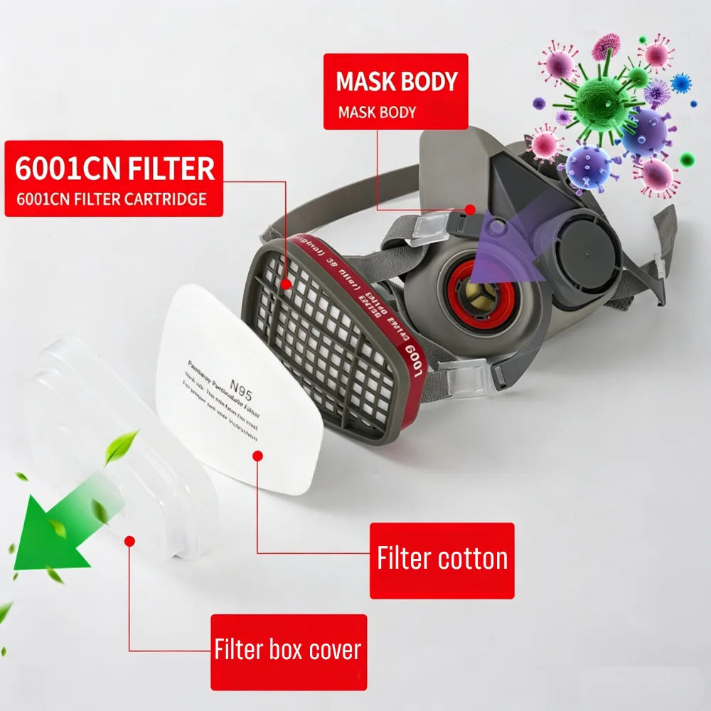 6200 Dust Gas Mask Half Face Respirator Organic Vapor Chemical Gas Filter Painting Spraying Polishing Work Safety Protection