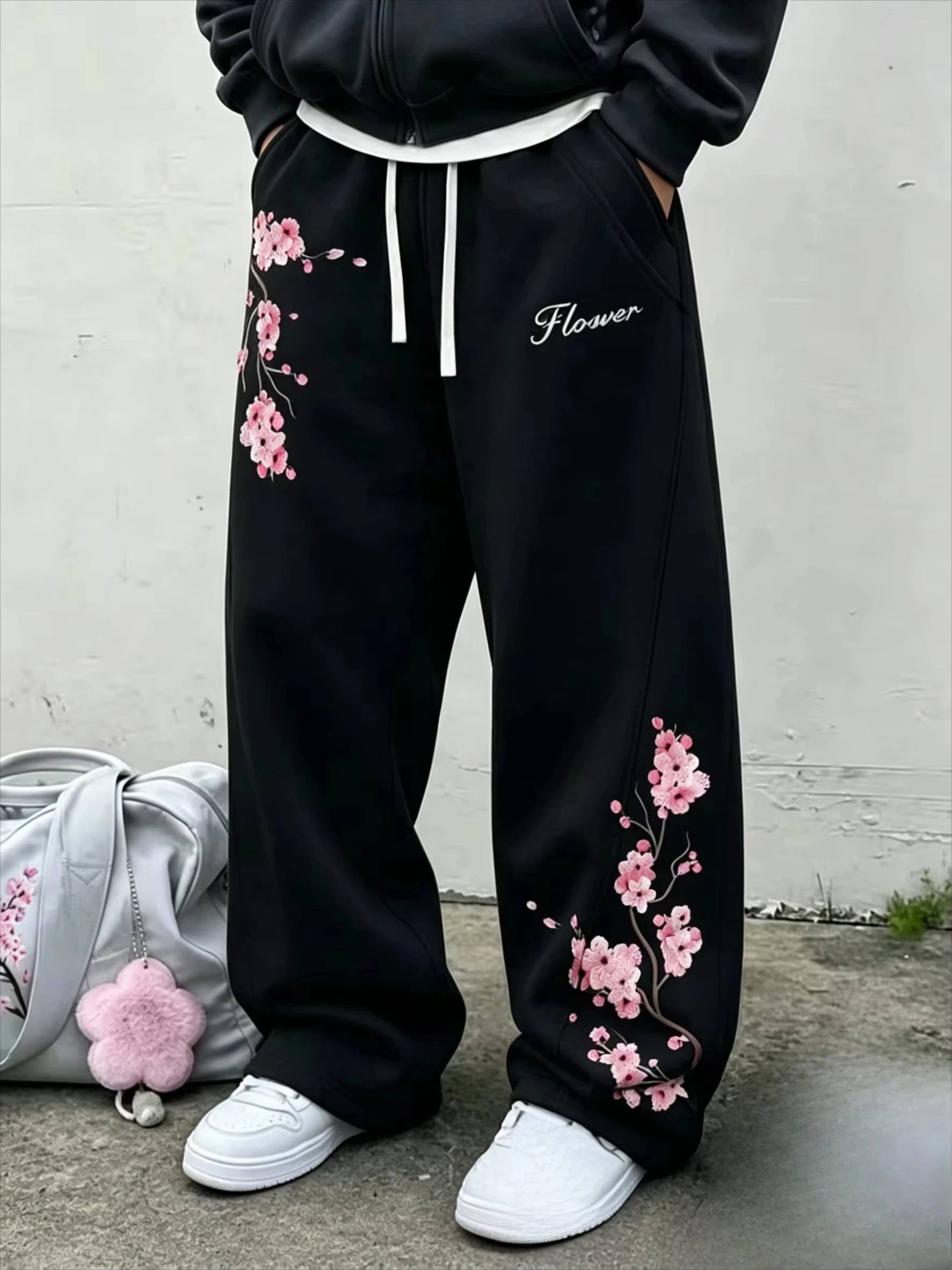 2026 Summer New Trendy Fashion Cherry Blossom Pattern 3D Printed Pants, Unisex Oversized Casual Sports Pants, Street Pants