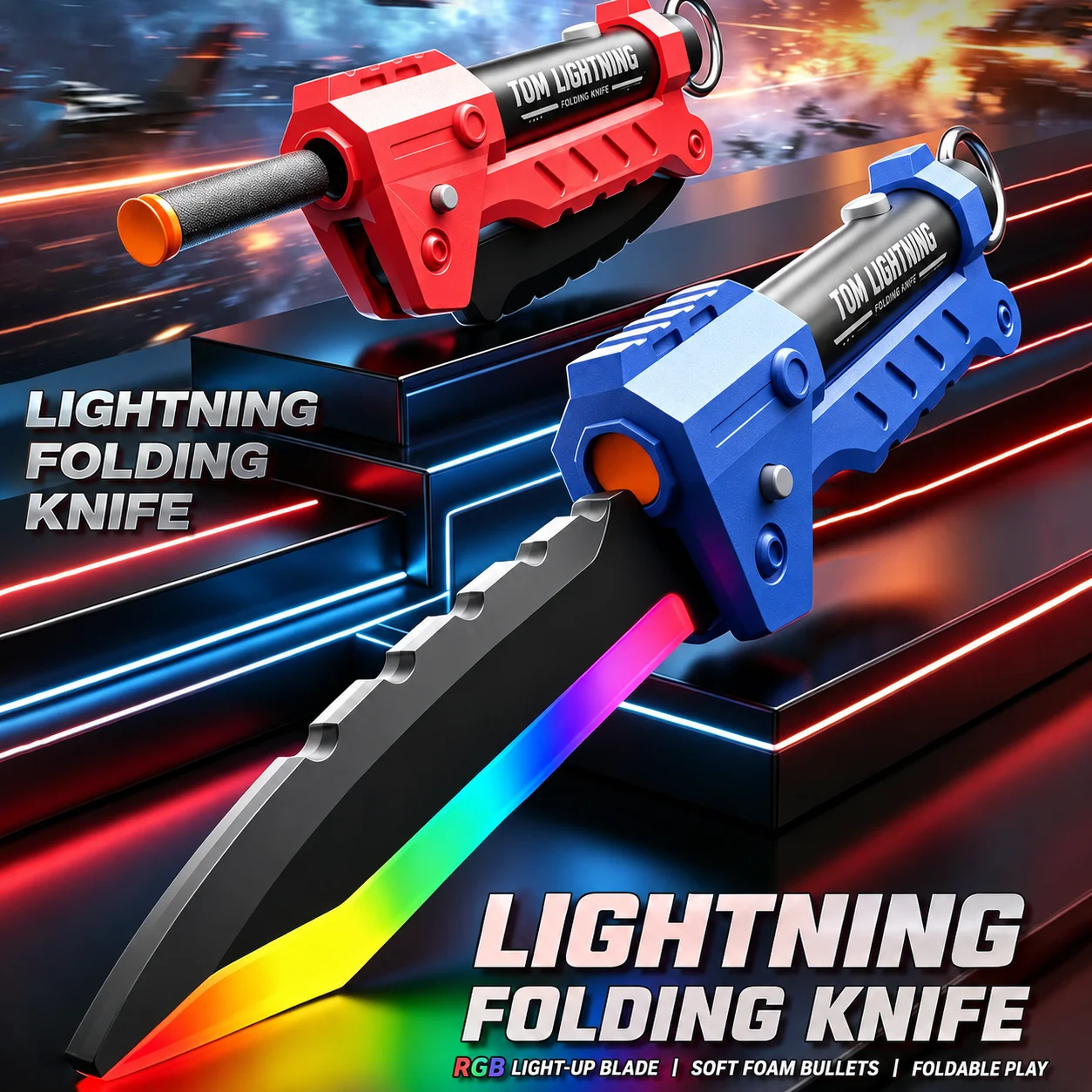 Outdoor Toy Bright Sword Colorful Light Blade Ejection Shoting Bullet Launcher Folding Sword Knife Toy for Kids Adult Gifts
