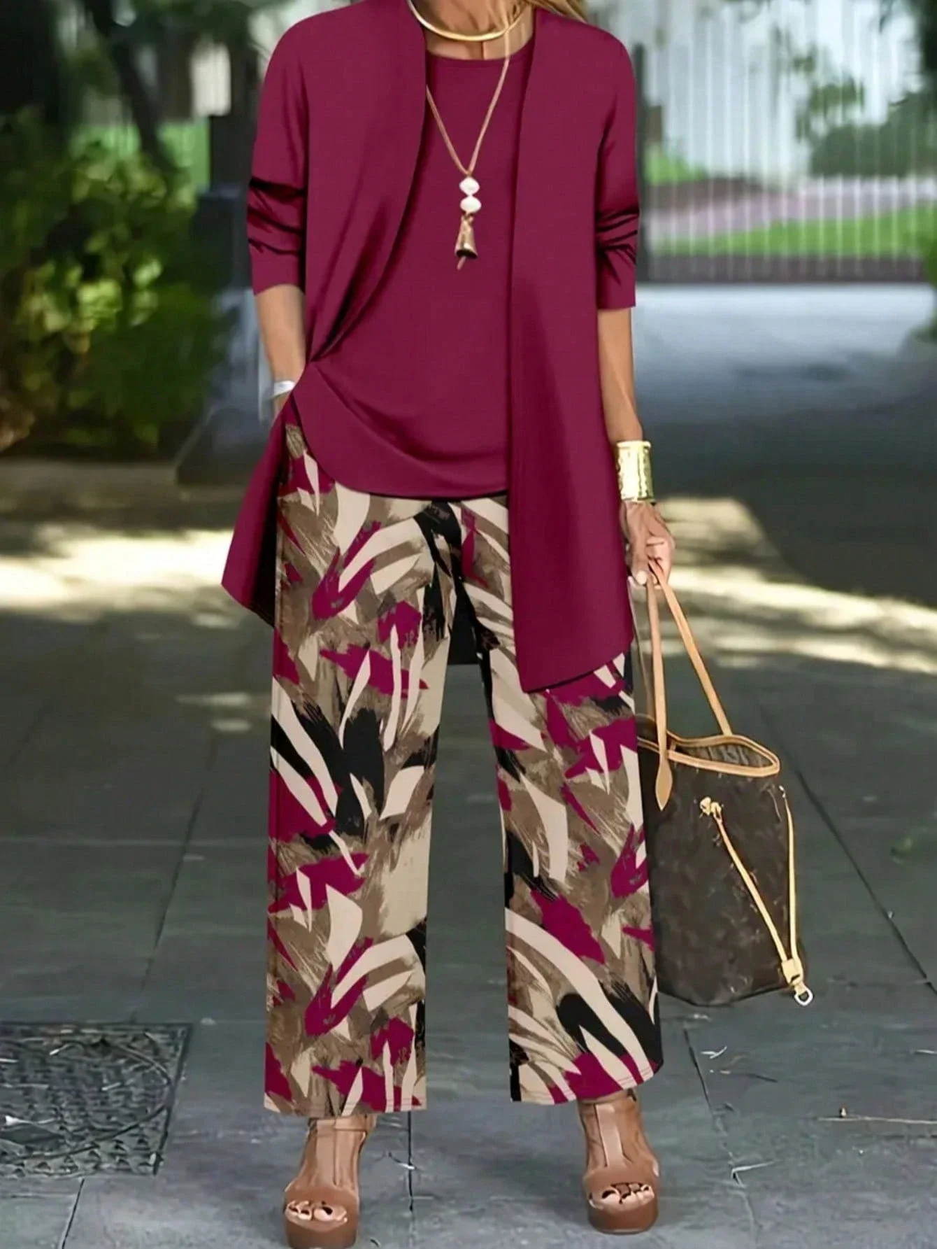 

3pcs Women's Printed Casual Commuting Outfit Set Spring Vacation