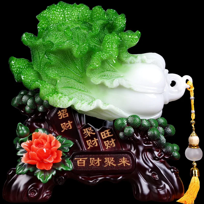 CZ Jade Cabbage Ornament for Living Room, New Home, Housewarming, TV Cabinet Decoration, Opening Ceremony Gift