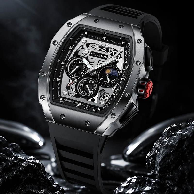 

FOXBOX Men Watch Military Sports Skeleton Chronograph Luminous Wristwatch Fashion Waterproof Quartz Watches For Men Montre Homme