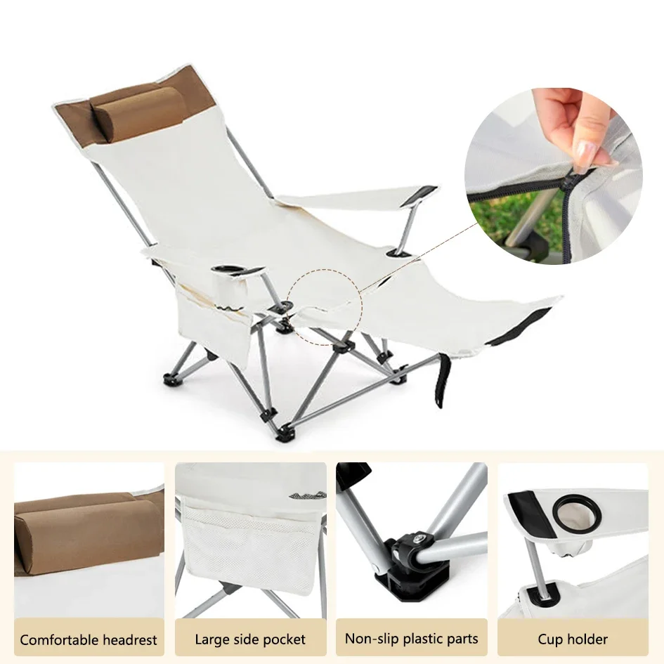 Niceway Foldable Picnic Camping Portable Fishing Chairs Beach Chairs Outdoor Garden Park Single Lazy Chair Backrest Cushion image 2