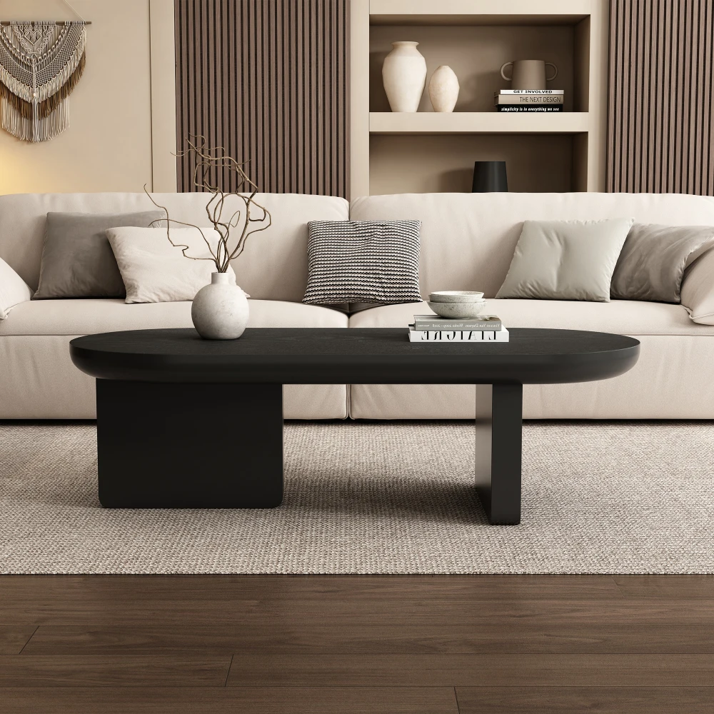 Ye Modern coffee table, Oval Center Table, spray-painted end table, simple sofa table, side table, MDF, 119.7*49.8*35.5 cm,Black