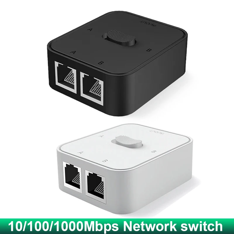 Conmutador de red Gigabit de 2 puertos, divisor de red RJ45, extensor de Cable, Selector de 1000mbps, conector adaptador de 2 vías sin alimentación