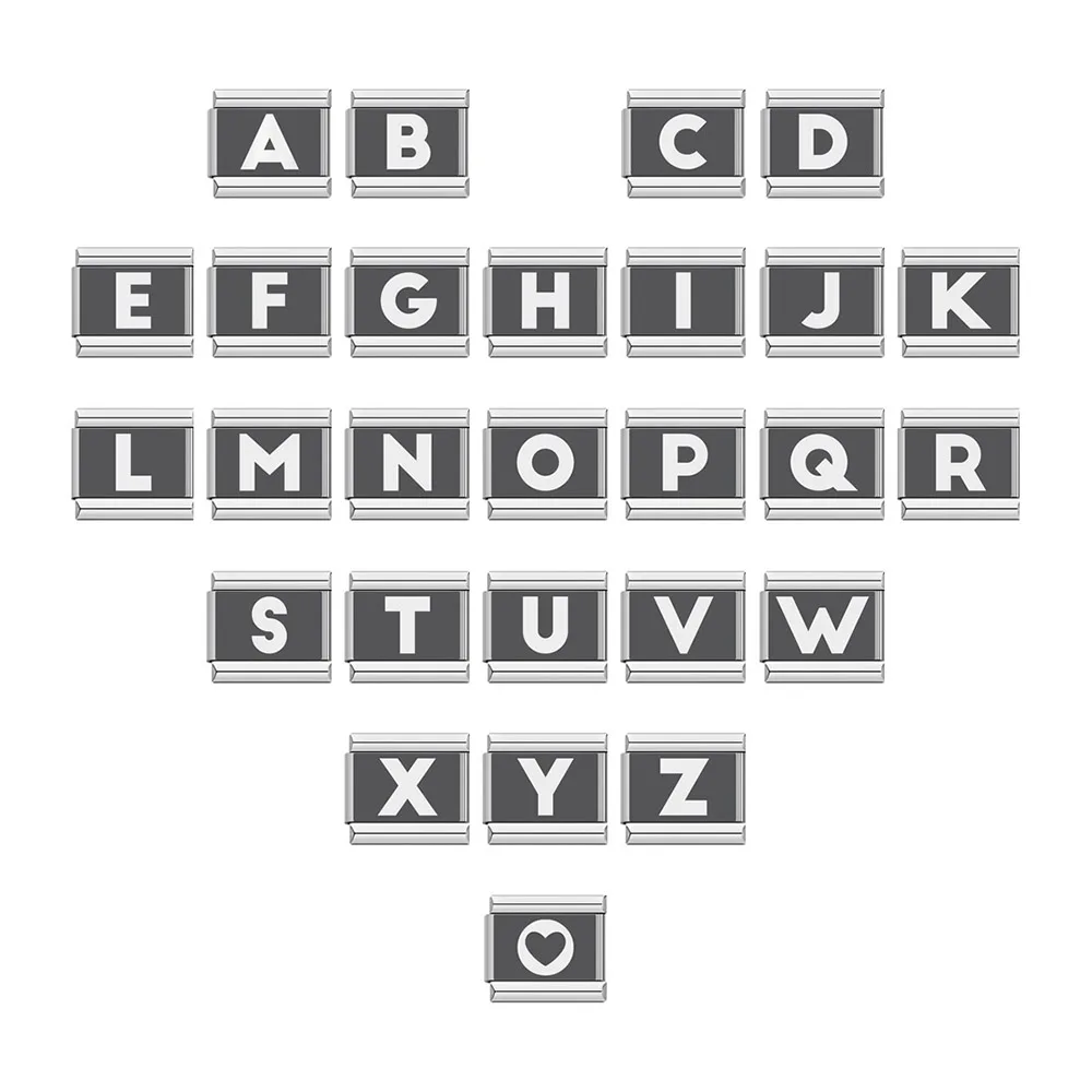 2025 New Fashion  laser 26 Letter Charm Italian Links Fit 9mm Bracelet Stainless Steel Jewelry DIY Making Men Women