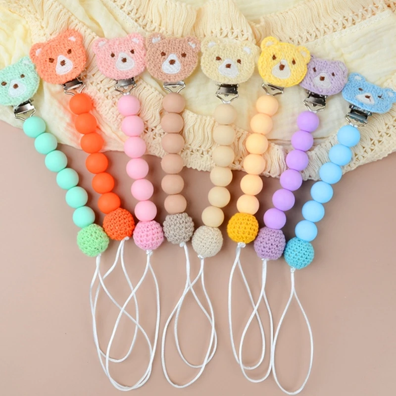 

BPA Free Food Grade Silicone Baby Pacifier Clip Chains Soft Silicone Beads Cartoon Bear Newborn Nipple Clips Soother Holder