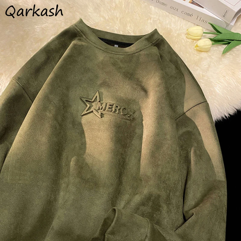 

Sweatshirts Women Chic Casual European Style Lazy Fashion Streetwear 3d Letters Decoration Unique Solid O-neck Warm Soft Female