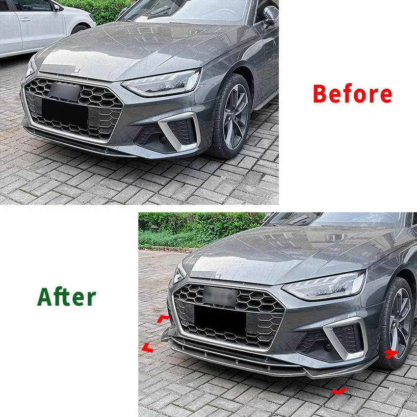 Front Bumper Lip Spoiler Exterior Trim Canard Lip Diffuser Body Kit Splitter Guard Protector or AUDI A4 S4 B9.5 Sline 2020-2024+