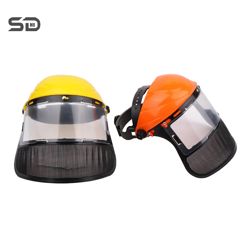 Garden Grass Trimmer Safety Helmet Hat With Full Face Mesh Protective Mask For Logging Brush Cutter Forestry Protection