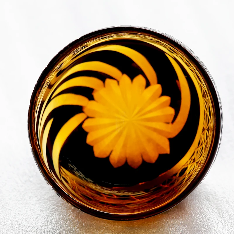 60ml Hand Carved Amber Blue Sake Cup Japanese Sake Glass Wine Cup Gift for Home Bar